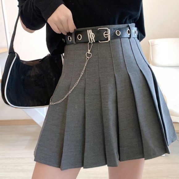 Grey Pleated Mini Skirt | Japan Harajuku School - Picture 2 of 5